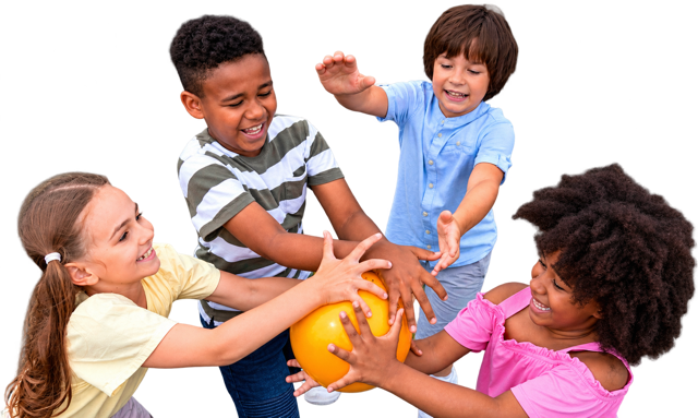 Children playing together with a ball